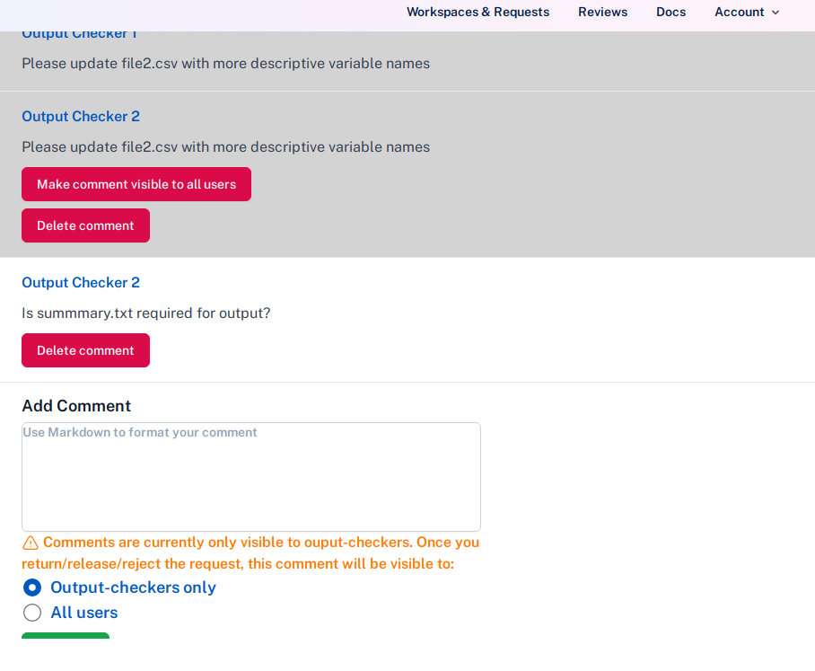 Comments on submitted request